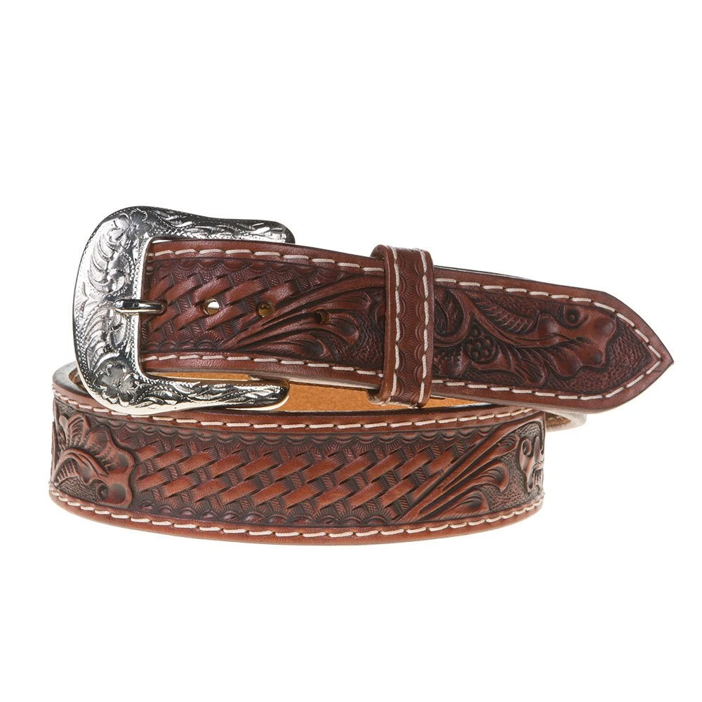 Western Fashion Men`s Chestnut Basket Floral Twisted X Belt 3 Western Fashion Men`s Chestnut Basket Floral Twisted X Belt