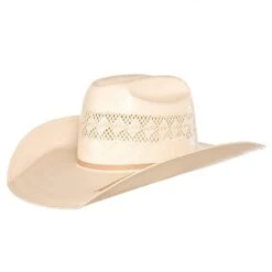 American Hats Solid Ivory And Tan Line Vent 4 1/4` Brim Champagne Band Straw Hat