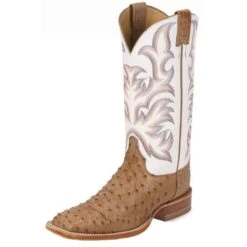 Justin Boots Men's Antique Tan Vintage Full Quill Ostrich Cowboy Boots