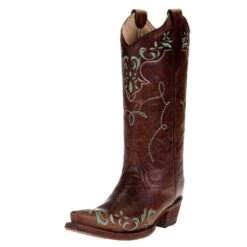 Circle G Women`s Brown/Turq Embroidere Snip Toe Boot