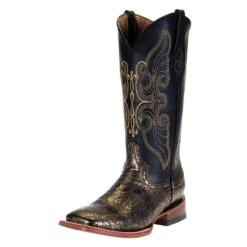 Ferrini Womens Black And Gold Square Toe Boot