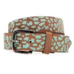 Gem Dandy Accessories Women's Leather Belt With Turquoise Leopard Print