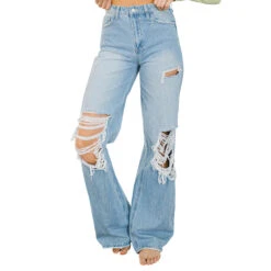 Flying Monkey Women's 90's Vintage High Rise Distressed Jeans
