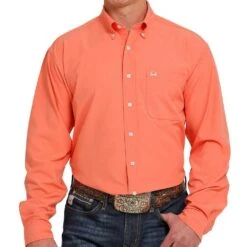 Cinch Men's Solid Coral Arenaflex Long Sleeve Button Down