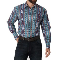 Wrangler Men's Checotah Turquoise Western Snap Shirt