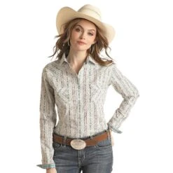 Panhandle Women's Aztec Stripe Wallpaper Print Stretch Snap Shirt -HORSE TACK Store 158711 default l