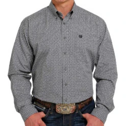 Cinch Men's Black And White Print Button-Down