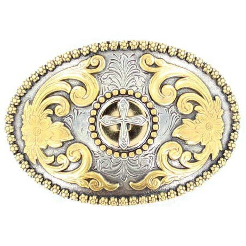 M&F Silver And Gold Cross Large Oval Buckle 3 M&F Silver And Gold Cross Large Oval Buckle