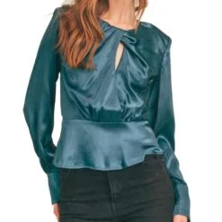 Lush Clothing Womens Teal Twist Front Top
