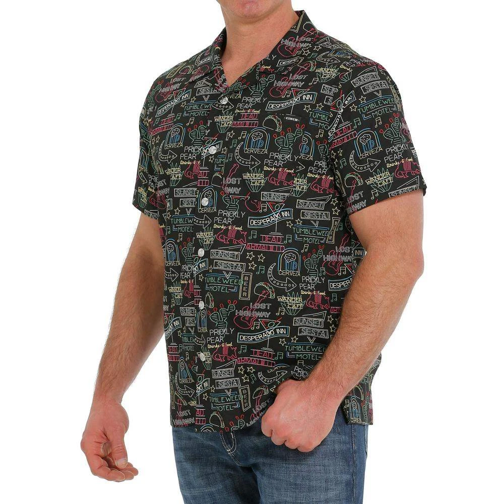 Cinch Mens Neon Sign Print Short Sleeve Black Camp Shirt 3 Cinch Mens Neon Sign Print Short Sleeve Black Camp Shirt