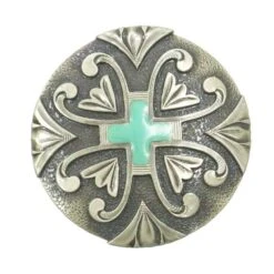 NRS Antique Silver Turquoise Cross 1 1/2 Inch Concho