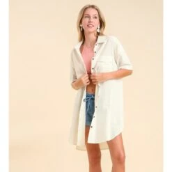 Umgee Usa In. Womens Off White Shirt Dress
