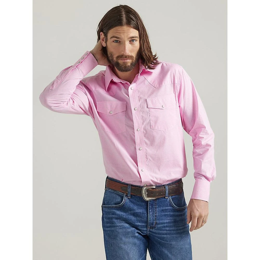 Wrangler Men's Pink Bucking Cancer Button Down Shirt 3 Wrangler Men's Pink Bucking Cancer Button Down Shirt