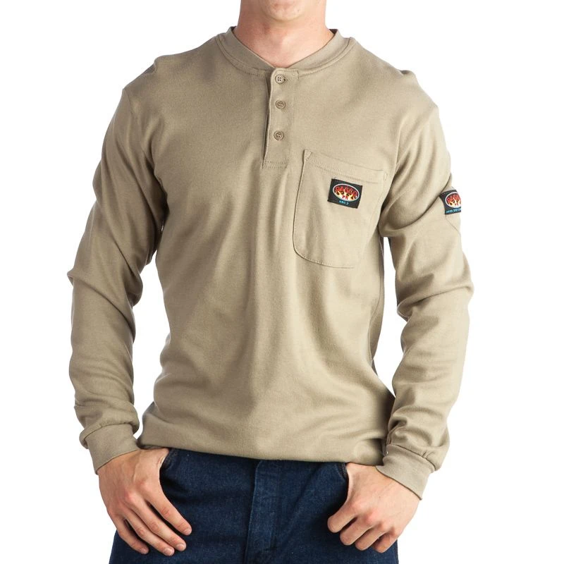 Rasco Fr Men's Khaki Flame Resistant FR Henley Shirt 3 Rasco Fr Men's Khaki Flame Resistant FR Henley Shirt