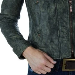 Montanaco Women's Faux Leather Washed Green Jacket -HORSE TACK Store 3B532 GREEN 04