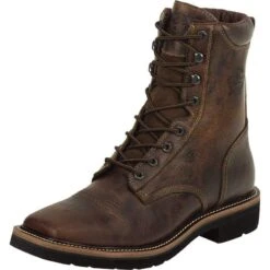 Justin Boot Company Mens Rugged Tan Steel Toe Lace Up Work Boots