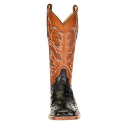 Justin Boots Men's Pascoe Black Full Quill Ostrich 13in. Rebel Suntan Top Cowboy Boots -HORSE TACK Store 8097 1