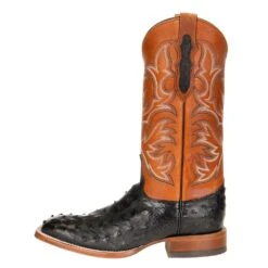 Justin Boots Men's Pascoe Black Full Quill Ostrich 13in. Rebel Suntan Top Cowboy Boots -HORSE TACK Store 8097 2