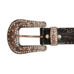 3-D Ladies 1 1/2in Brown Floral Belt With Bronze Studs -HORSE TACK Store A1034 buckle