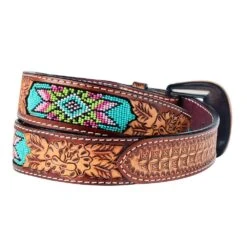 Rafter T Ranch Company Ladies Beaded Inlay W/Floral Tooling Belt -HORSE TACK Store BT529 2