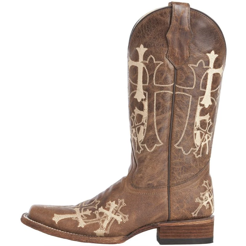 Circle G Women's Brown And Beige Cross Embroidered Cowgirl Boots 4 Circle G Women's Brown And Beige Cross Embroidered Cowgirl Boots - Image 2