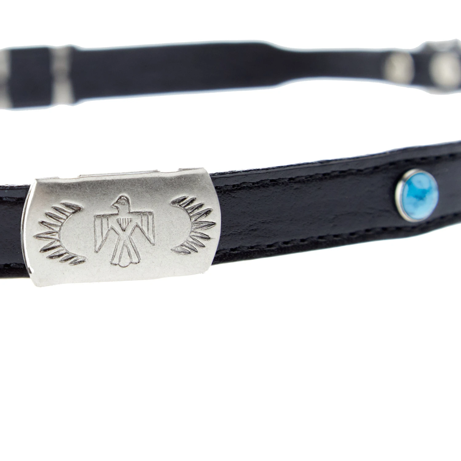 Austin Accent Inc. Black Leather Hat Band With Tbird And Turquoise Accent 4 Austin Accent Inc. Black Leather Hat Band With Tbird And Turquoise Accent - Image 2