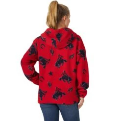 Wrangler Women's Western Print Red Sherpa Hoodie -HORSE TACK Store LWK398R 4
