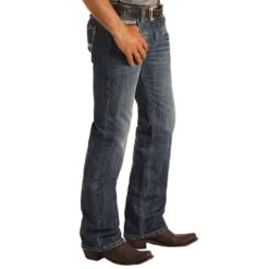 Rock N Roll Cowboy Men's And Pistol Straight Dark Wash Jeans -HORSE TACK Store M1P8282 2