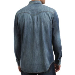 Wrangler Mens Retro Premium Blue Denim Long Sleeve Snap Shirt -HORSE TACK Store MVR458D 4