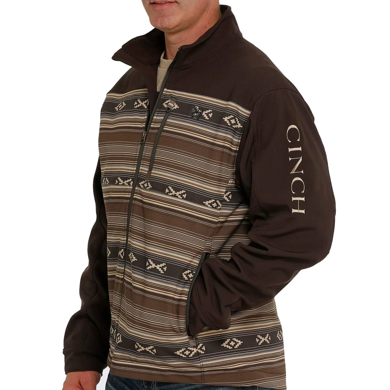 Cinch Men's Brown Logo Embroidered Color Block Aztec Jacket 4 Cinch Men's Brown Logo Embroidered Color Block Aztec Jacket - Image 2