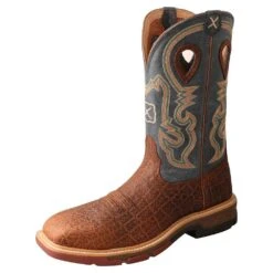 Twisted X Men`s Distressed Saddle 12` Peacock Alloy Square Toe Work Boot -HORSE TACK Store MXBA005 1