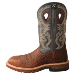 Twisted X Men`s Distressed Saddle 12` Peacock Alloy Square Toe Work Boot -HORSE TACK Store MXBA005 2