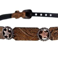 Rodeo King Brown Tooled Hat Band With Texas Star Conchos -HORSE TACK Store RK2340 3