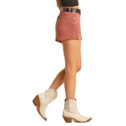 Rock & Roll Denim Women's Dark Pink Distressed Denim Shorts -HORSE TACK Store RRWD68RZTKZ 02