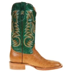 R Watson Boots Men's R Watson Antique Saddle Smooth Ostrich 13in. Forrest Green Top Boot -HORSE TACK Store RW5003 2 4