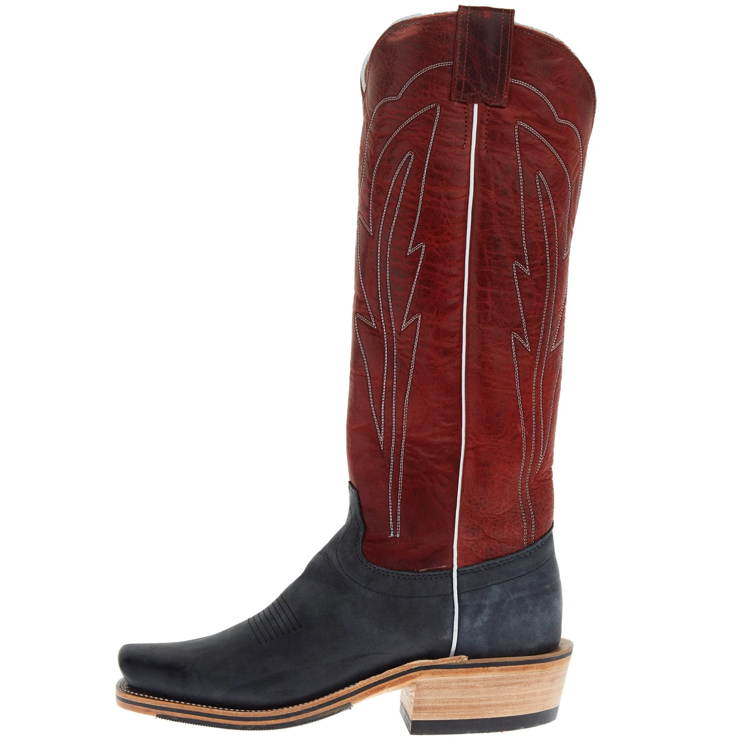 Olathe Boot Company Men`s Black Wyoming Reverse 16in Deep Red Navajo Bison Dog Top Cutter Toe Boot 5 Olathe Boot Company Men`s Black Wyoming Reverse 16in Deep Red Navajo Bison Dog Top Cutter Toe Boot - Image 3