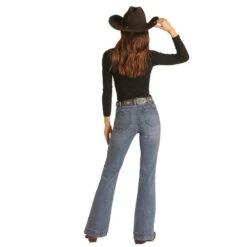 Rock & Roll Denim Women's Medium Wash Mid Rise Trouser -HORSE TACK Store W8M2679 3